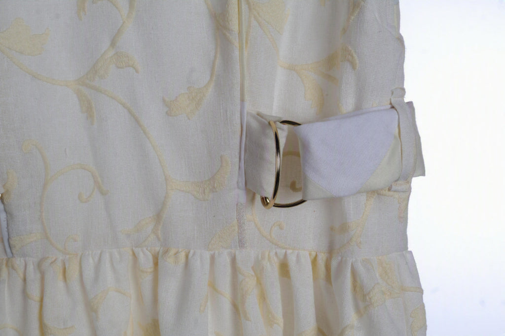 Ivory Embroidered Maxi Dress | Sustainable Sleeveless Occasion Dress with Patchwork D-Ring Waist Detail