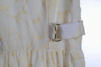 Ivory Embroidered Maxi Dress | Sustainable Sleeveless Occasion Dress with Patchwork D-Ring Waist Detail