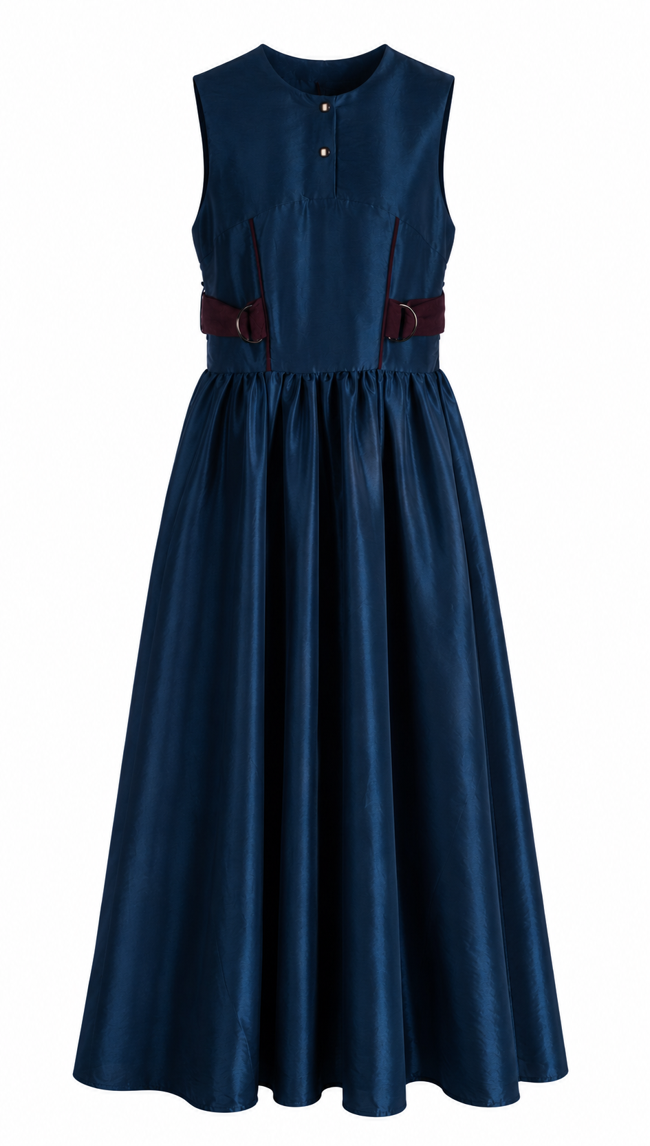 Midnight Blue Maxi Dress | Sustainable Sleeveless Occasion Dress with Contrast D-Ring Waist Detail