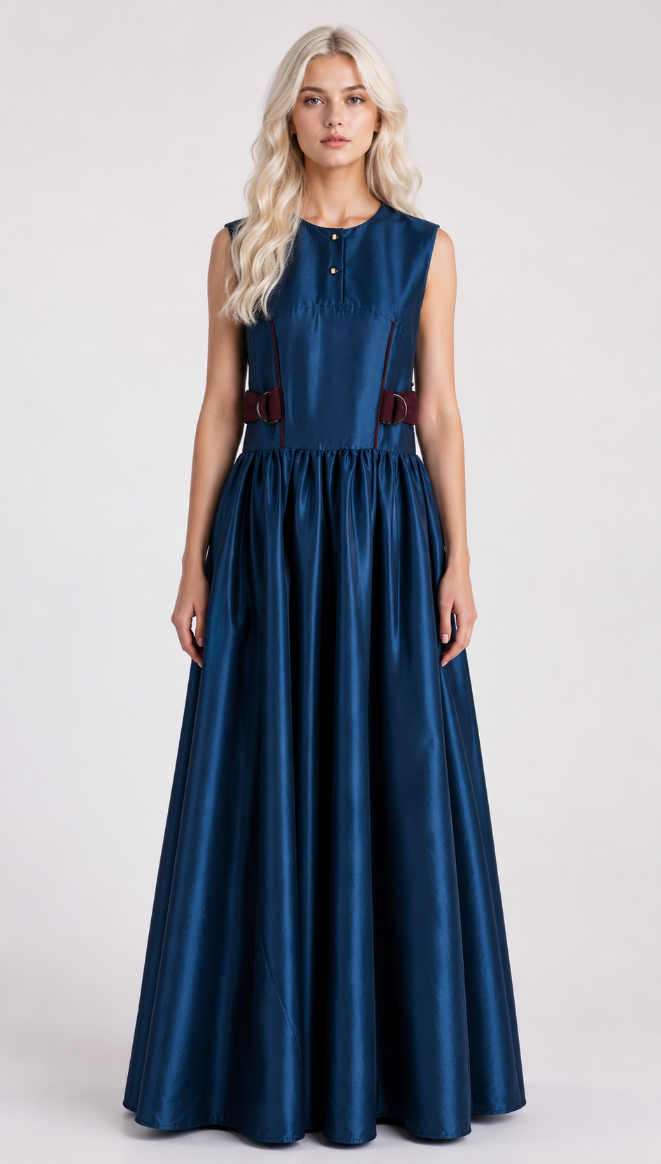 Midnight Blue Maxi Dress | Sustainable Sleeveless Occasion Dress with Contrast D-Ring Waist Detail