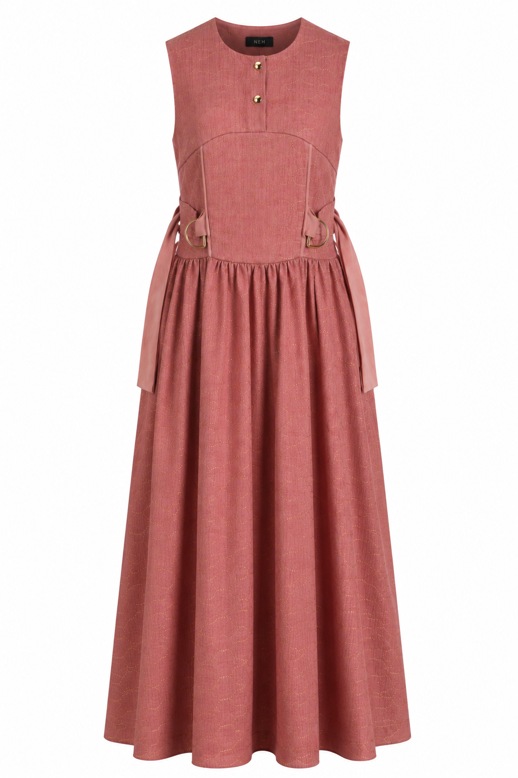 Blush Pink Maxi Dress | Sustainable Sleeveless Occasion Dress with Gold Embroidered Detail & D-Ring Waist