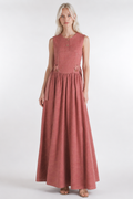 Blush Pink Maxi Dress | Sustainable Sleeveless Occasion Dress with Gold Embroidered Detail & D-Ring Waist