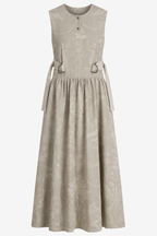 Stone Floral Jacquard Maxi Dress | Sustainable Sleeveless Occasion Dress with Adjustable D-Ring Waist