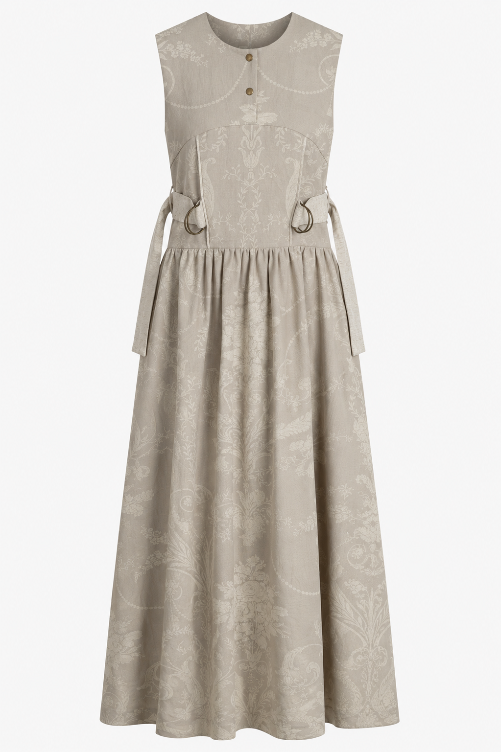 Stone Floral Jacquard Maxi Dress | Sustainable Sleeveless Occasion Dress with Adjustable D-Ring Waist