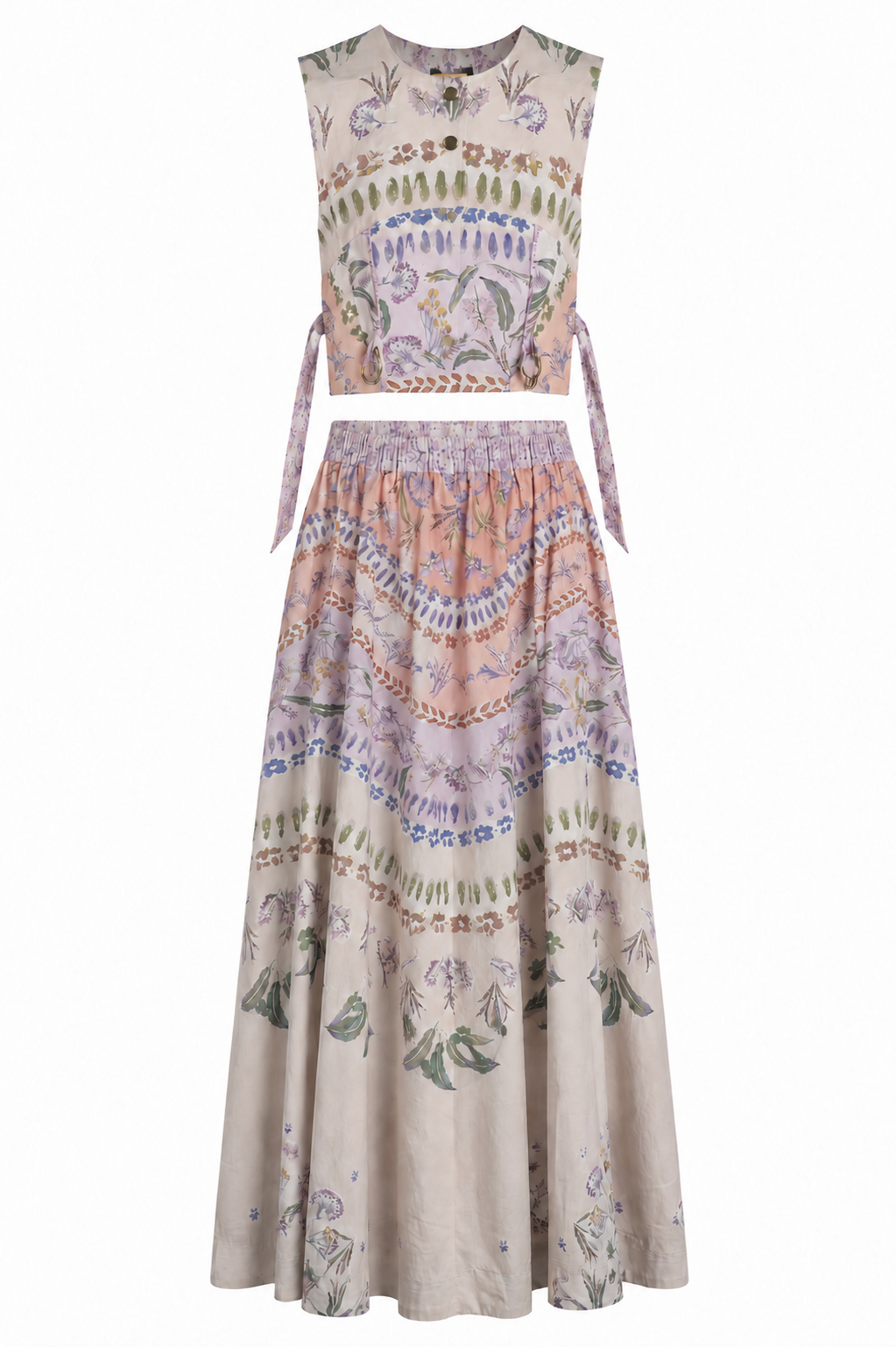 Botanical Floral Co-Ord Set | Sustainable Sleeveless Crop Top & Maxi Skirt
