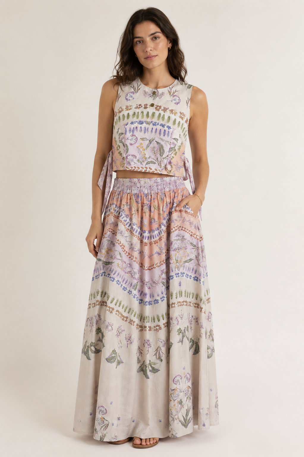 Botanical Floral Co-Ord Set | Sustainable Sleeveless Crop Top & Maxi Skirt