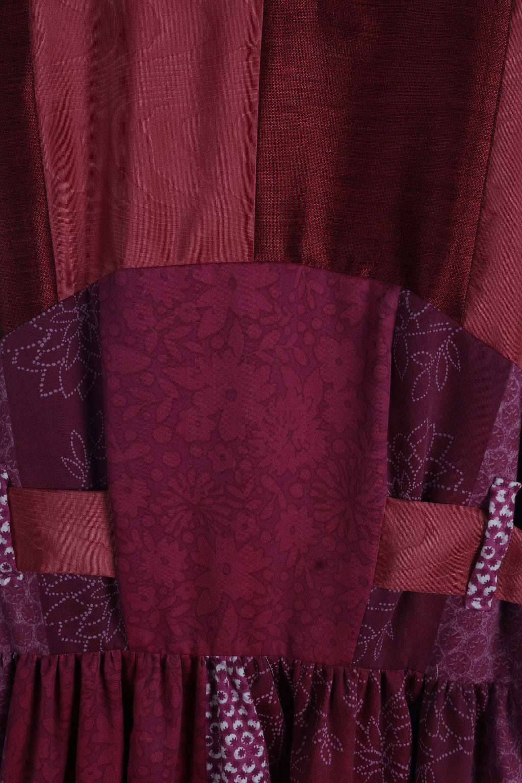 Burgundy Patchwork Maxi Dress | Sustainable Sleeveless Floral Occasion Dress with Adjustable D-Ring Waist