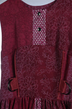 Burgundy Patchwork Maxi Dress | Sustainable Sleeveless Floral Occasion Dress with Adjustable D-Ring Waist