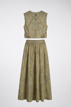 Soft Gold Paisley Co-Ord Set | Sustainable Sleeveless Crop Top & Maxi Skirt