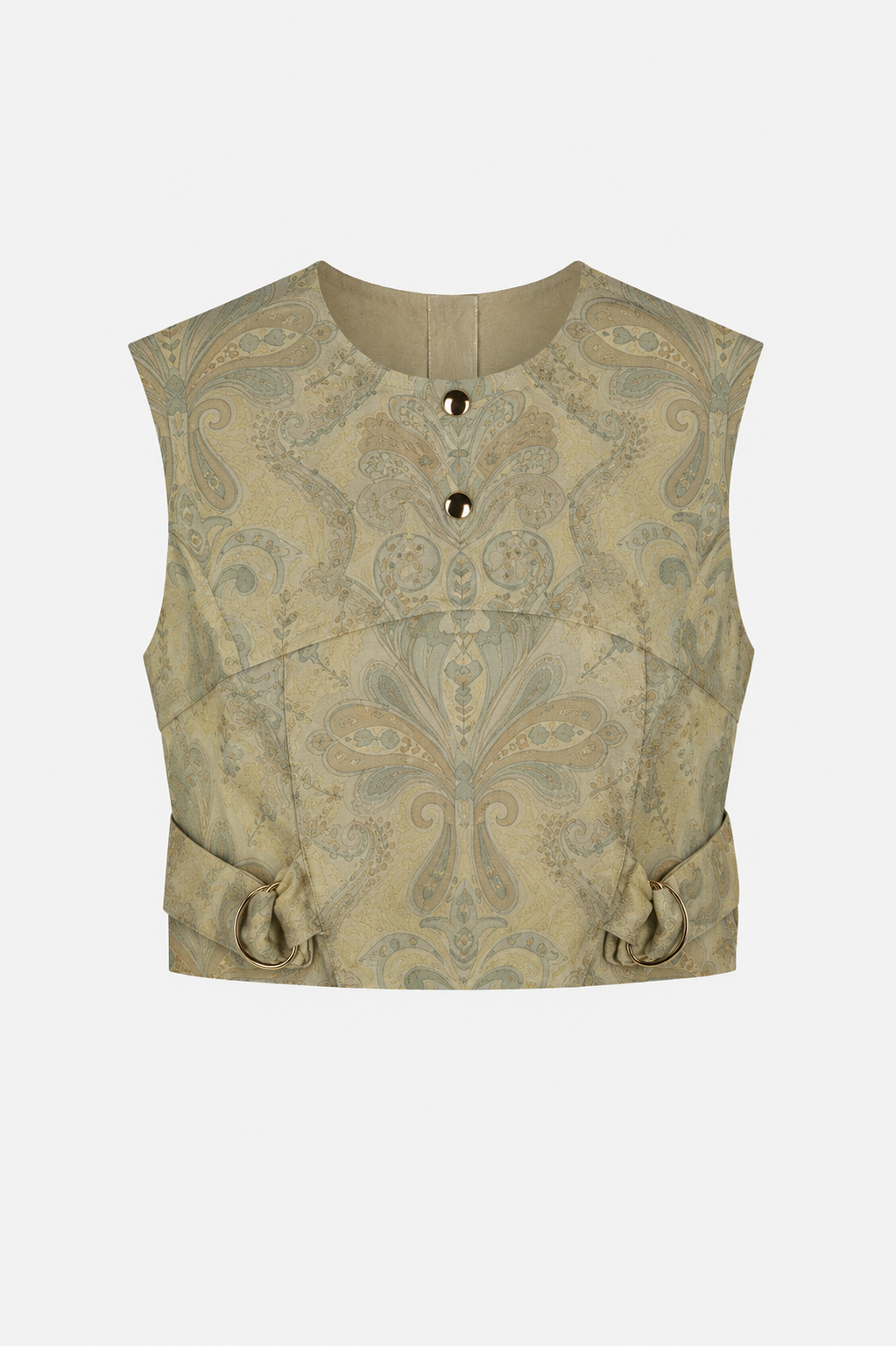 Soft Gold Paisley Co-Ord Set | Sustainable Sleeveless Crop Top & Maxi Skirt