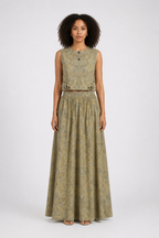 Soft Gold Paisley Co-Ord Set | Sustainable Sleeveless Crop Top & Maxi Skirt