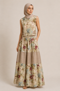 Vintage Floral Co-Ord Set | Sustainable Sleeveless Crop Top & Tiered Maxi Skirt