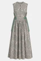 Grey Paisley Maxi Dress | Sustainable Sleeveless Occasion Dress with Sage Adjustable D-Ring Waist