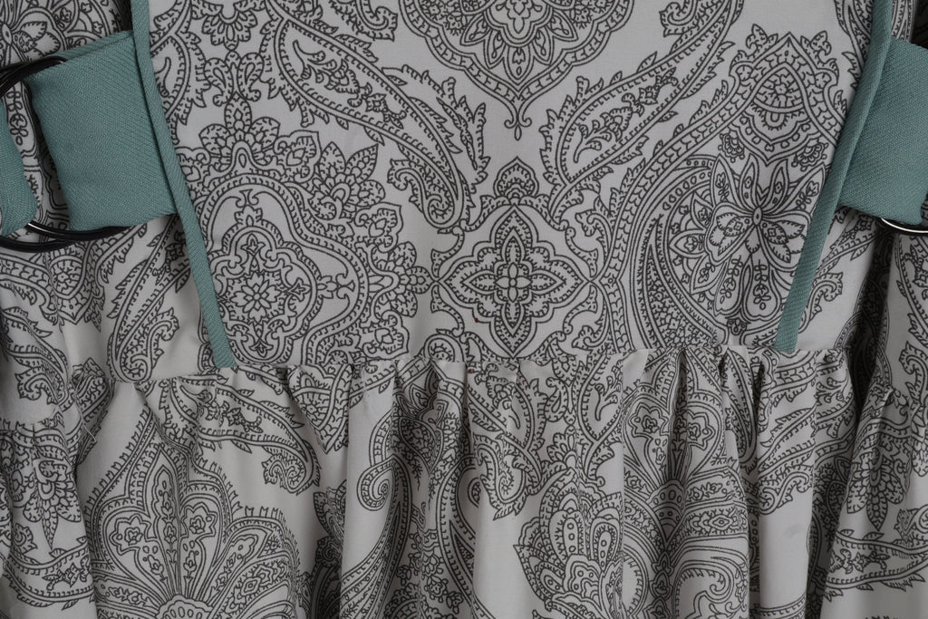 Grey Paisley Maxi Dress | Sustainable Sleeveless Occasion Dress with Sage Adjustable D-Ring Waist