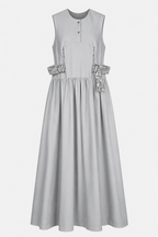 Stone Grey Maxi Dress | Sustainable Sleeveless Dress with Adjustable Jacquard D-Ring Waist