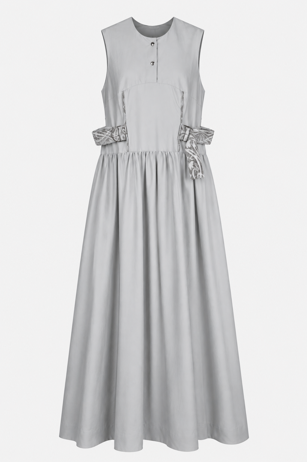 Stone Grey Maxi Dress | Sustainable Sleeveless Dress with Adjustable Jacquard D-Ring Waist