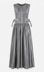 Silver Jacquard Maxi Dress | Sustainable Sleeveless Occasion Dress with Adjustable D-Ring Waist