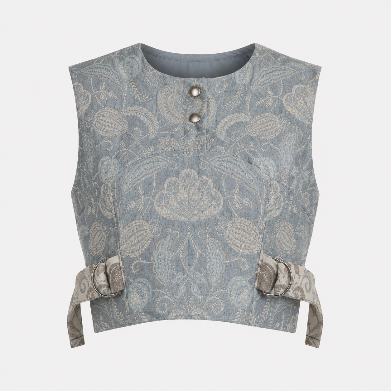 Blue Botanical Co-Ord Set | Sustainable Sleeveless Crop Top & Tiered Maxi Skirt