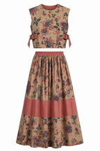 Vintage Floral Co-Ord Set | Sustainable Sleeveless Crop Top & Tiered Maxi Skirt