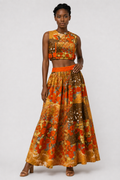Women’s Orange Patchwork Crop Top & Maxi Skirt Set