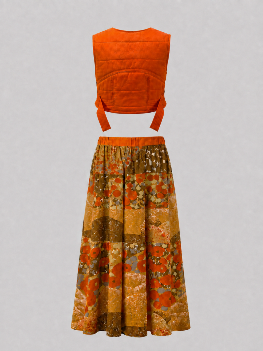 Women’s Orange Patchwork Crop Top & Maxi Skirt Set