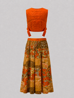 Women’s Orange Patchwork Crop Top & Maxi Skirt Set