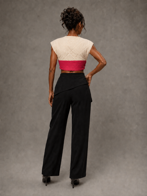 Cream Quilted & Pink Cropped Top