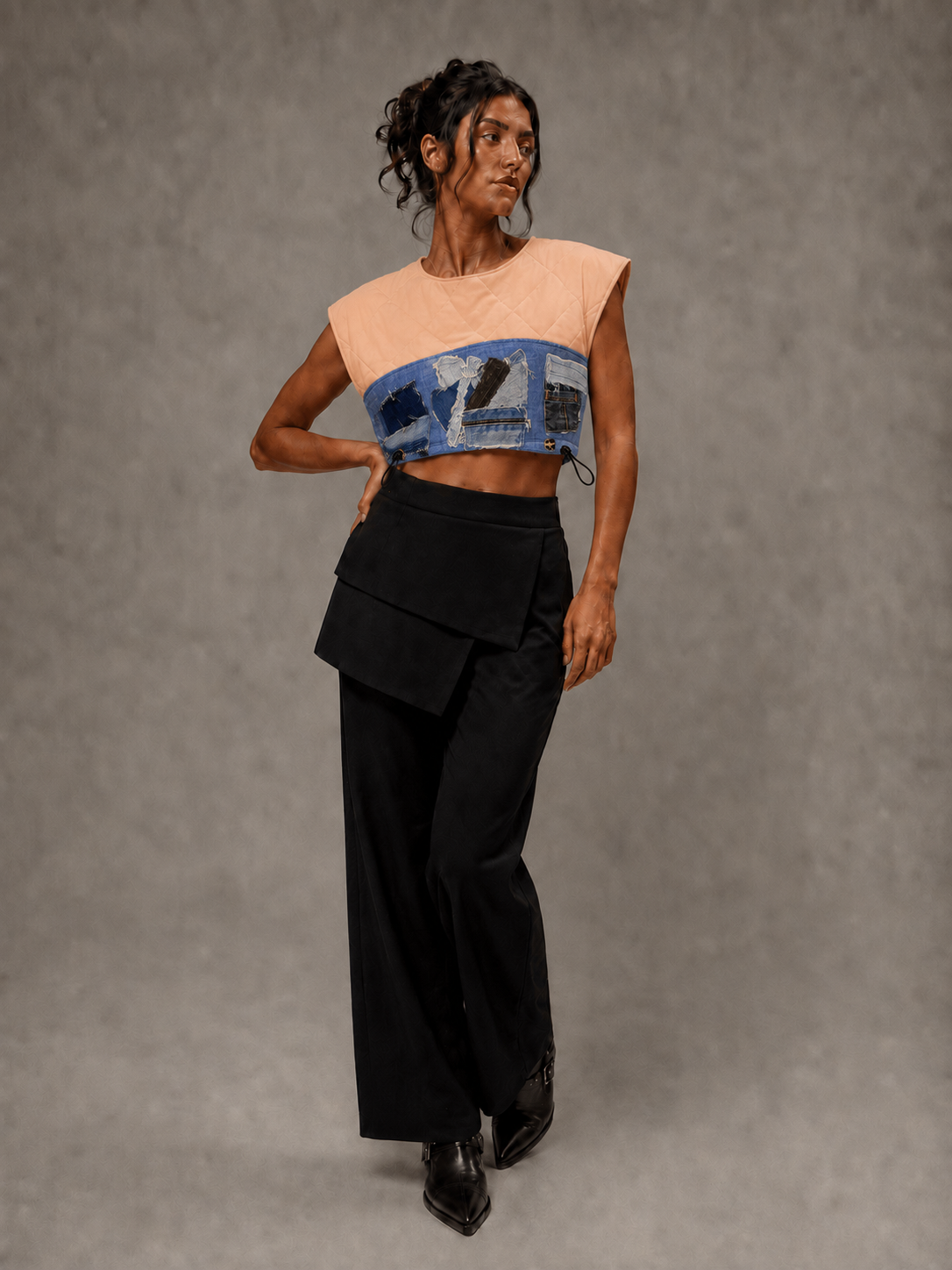 Quilted & Patchwork Denim Crop Top