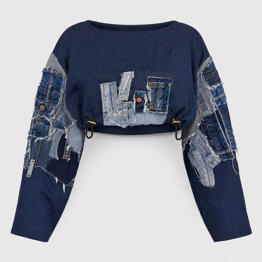 One-of-One Indigo Patchwork Denim Top