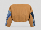 Unisex Camel and Denim Patchwork Cropped Top