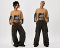 Unisex Camel and Denim Patchwork Cropped Top