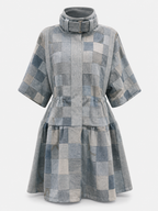 Patchwork Denim Drawstring Dress Coat