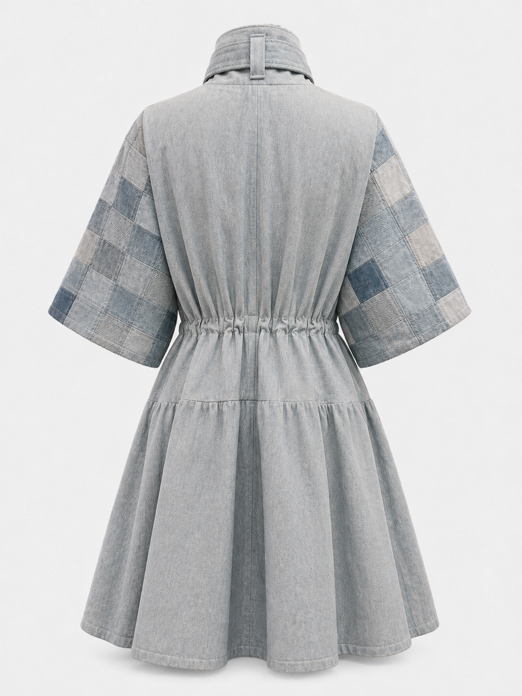 Patchwork Denim Drawstring Dress Coat