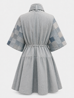 Patchwork Denim Drawstring Dress Coat