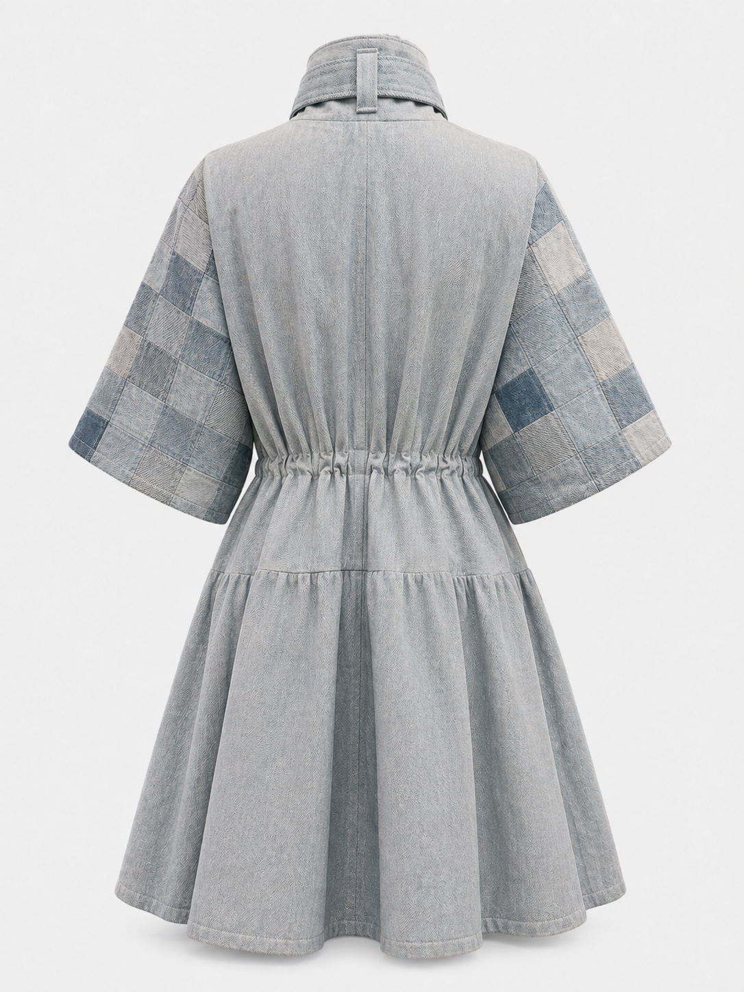 Patchwork Denim Drawstring Dress Coat