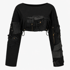 Reconstructed Black Denim Cropped Top