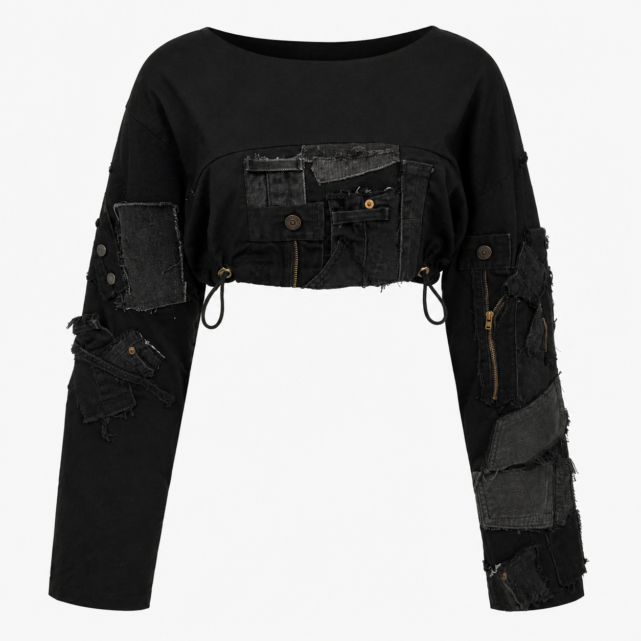 Reconstructed Black Denim Cropped Top