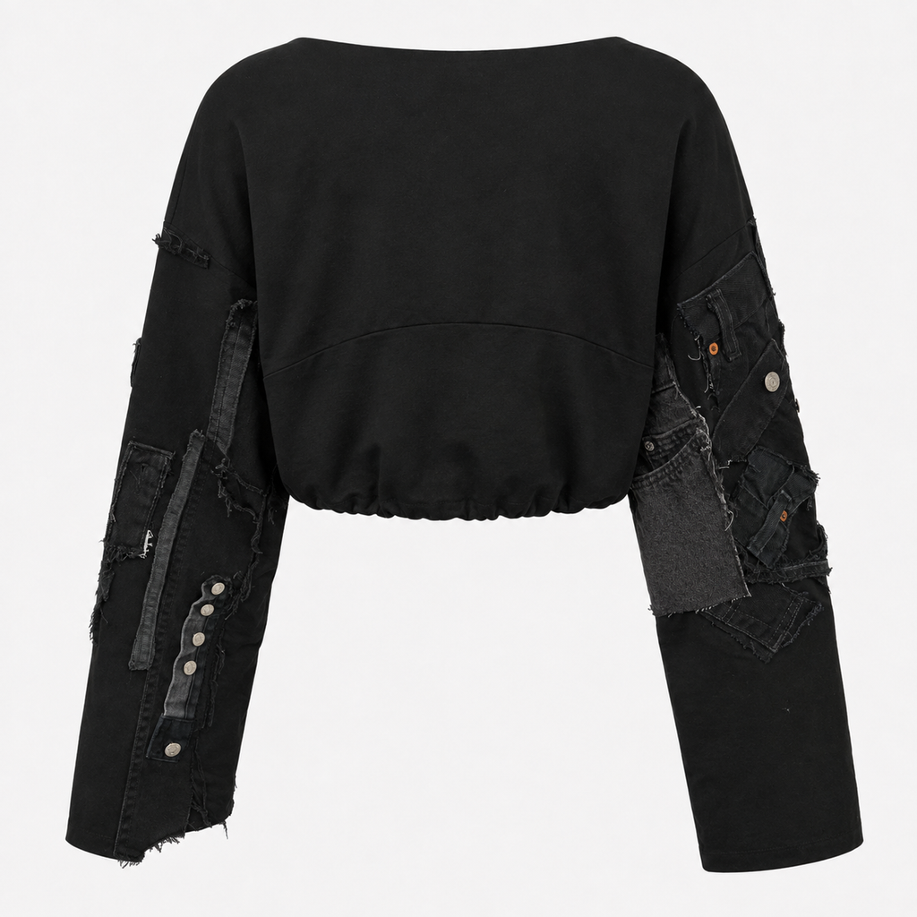 Reconstructed Black Denim Cropped Top