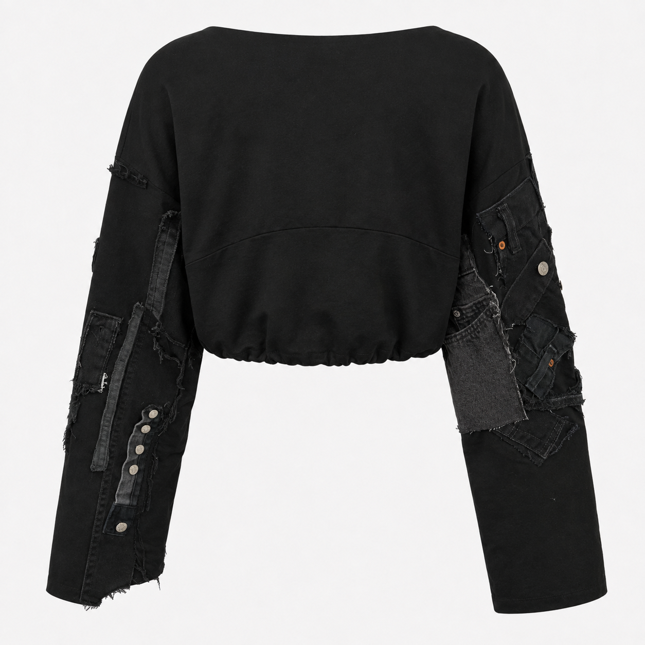 Reconstructed Black Denim Cropped Top