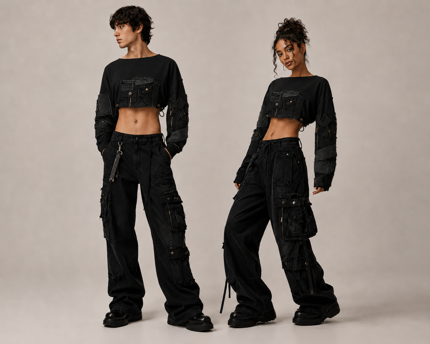 Reconstructed Black Denim Cropped Top