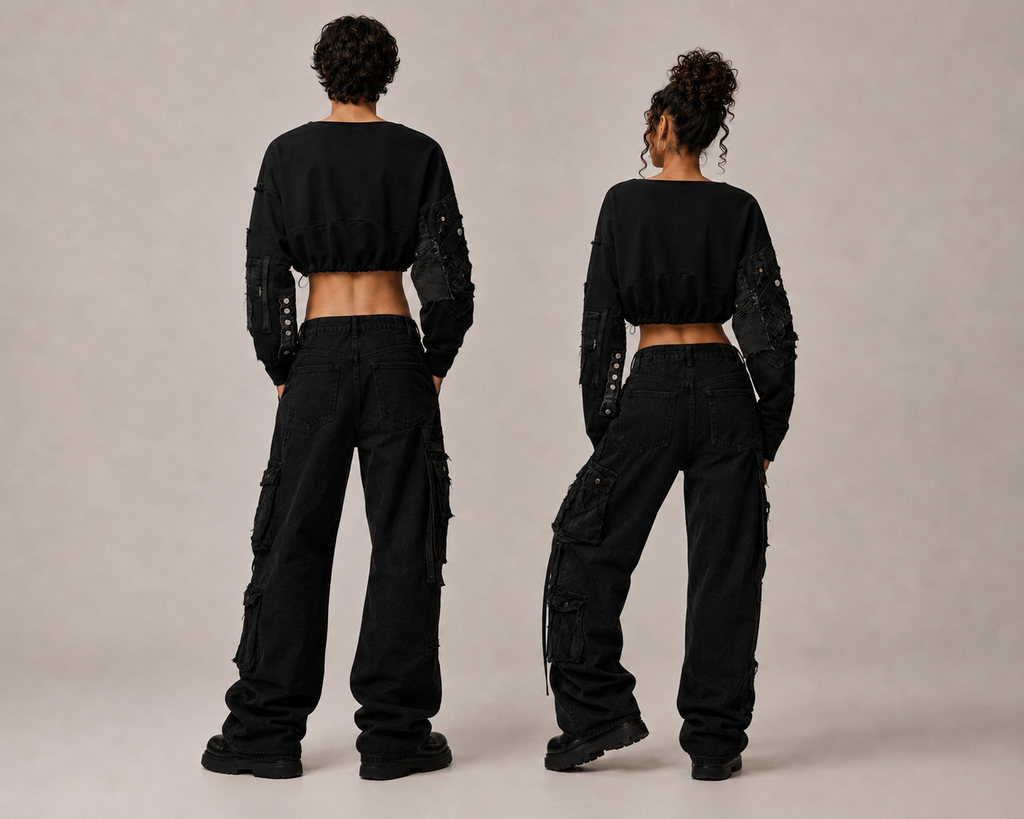 Reconstructed Black Denim Cropped Top