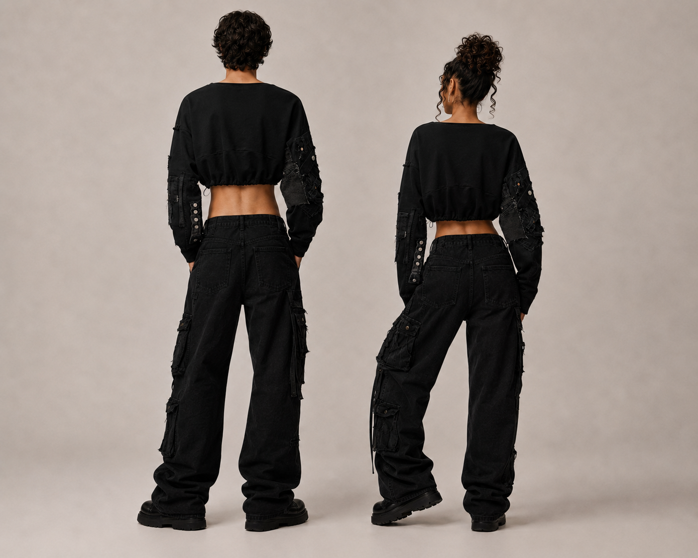 Reconstructed Black Denim Cropped Top