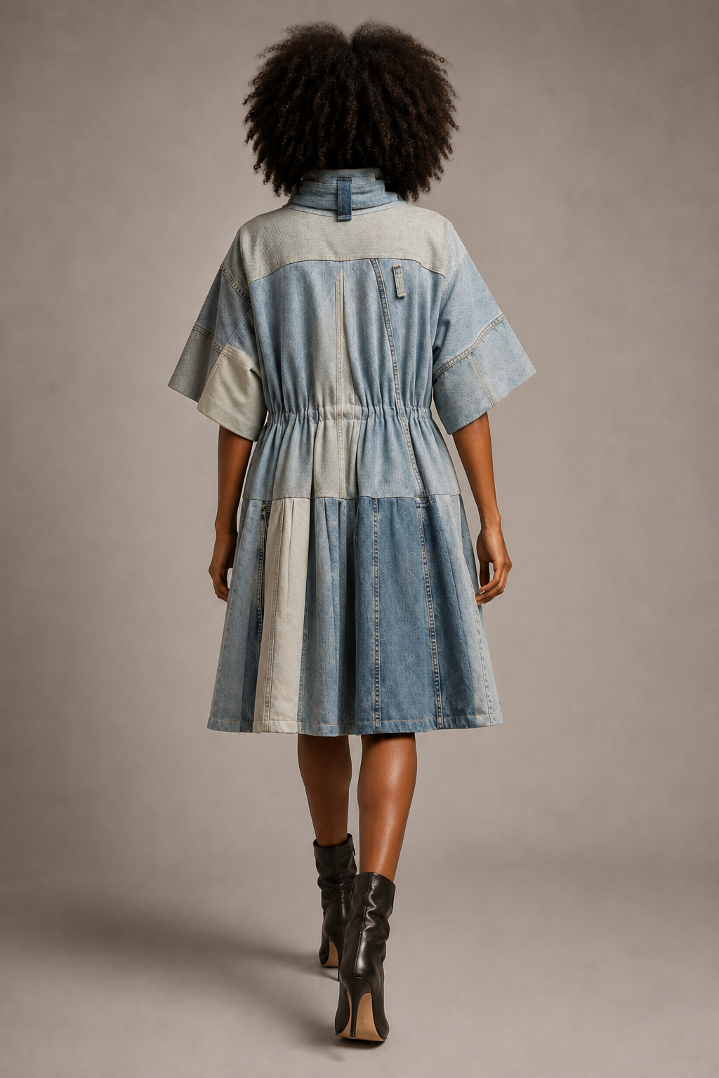 Transformable Patchwork Denim Dress Coat