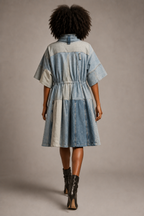 Transformable Patchwork Denim Dress Coat