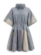 Transformable Patchwork Denim Dress Coat