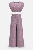 Quilted Botanical Two-Piece Set with Press-Stud Wide-Leg Trousers