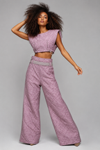Quilted Botanical Two-Piece Set with Press-Stud Wide-Leg Trousers