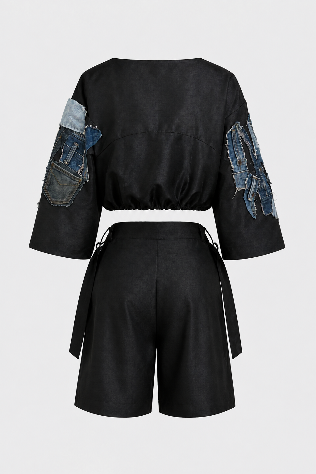 Upcycled Denim Patchwork Top & Shorts Set