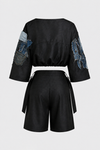 Upcycled Denim Patchwork Top & Shorts Set