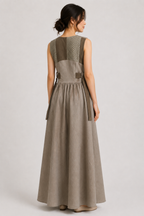 Stone Textured Sleeveless Maxi Dress | Sustainable Neutral Occasion Dress with Adjustable D-Ring Waist